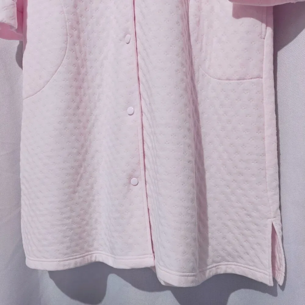 Miss Elaine Housecoat Floral Robe M Medium Pink Snap Muu Muu Warm Nightgown Long
